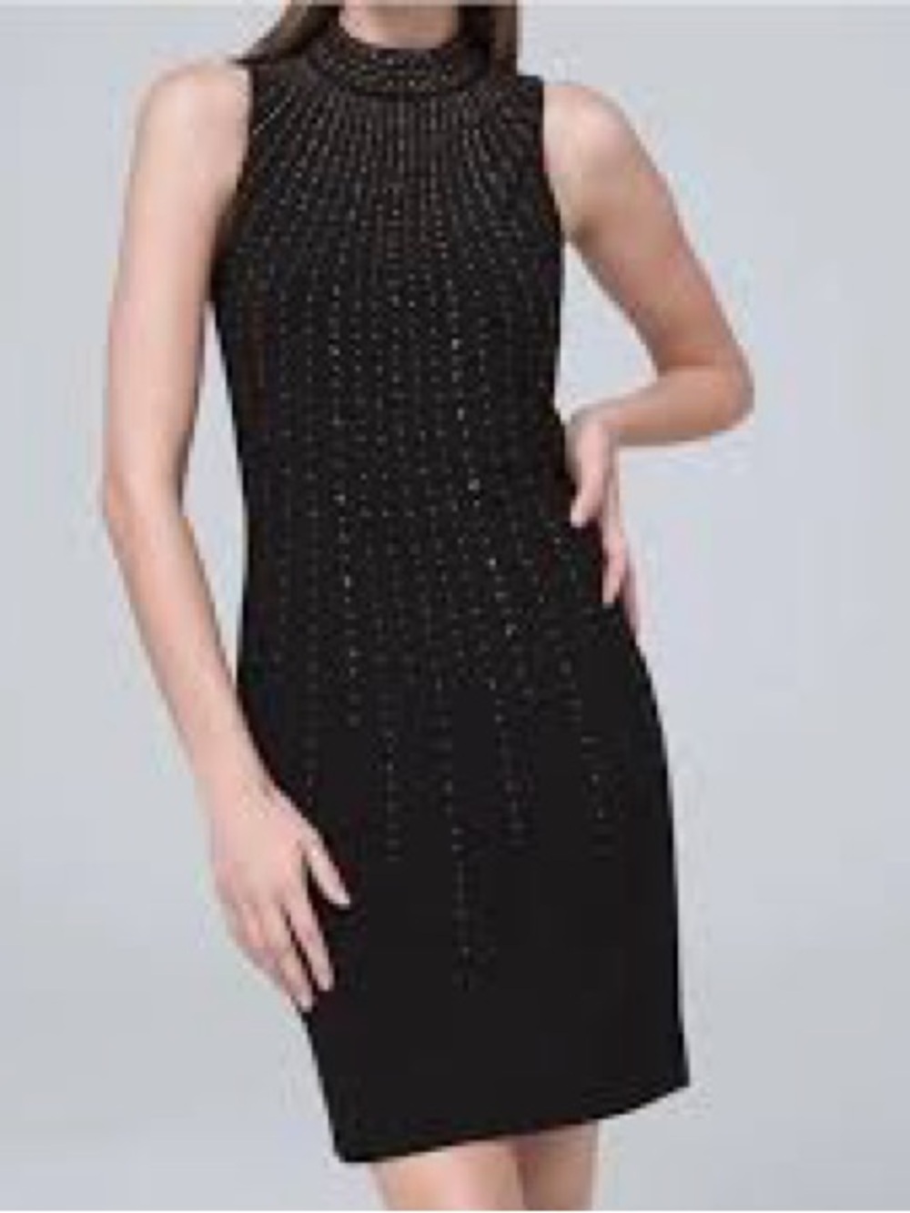 White House Black Market Black Sleeveless Beaded Sheath Dress
